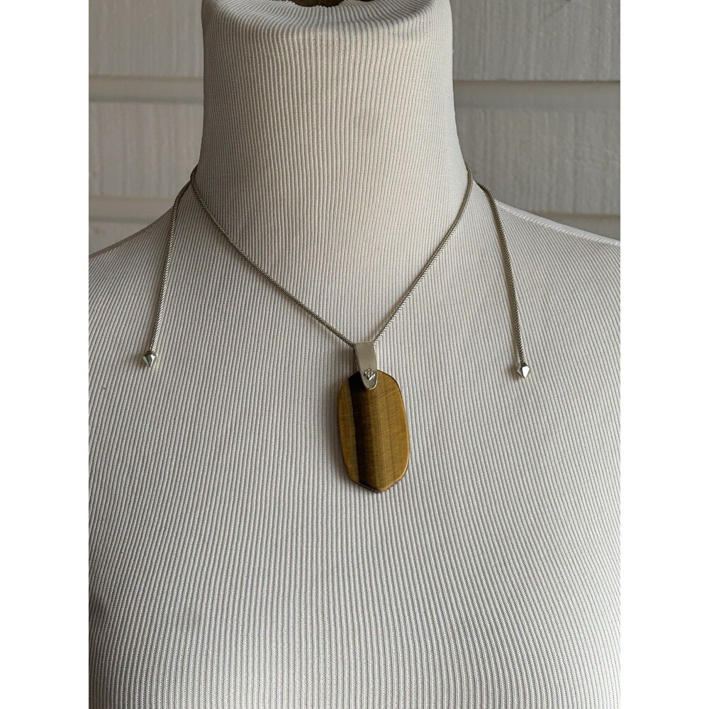 Kendra Scott Inez Tiger's Eye Silver Toned Pendant adjustable size Necklace